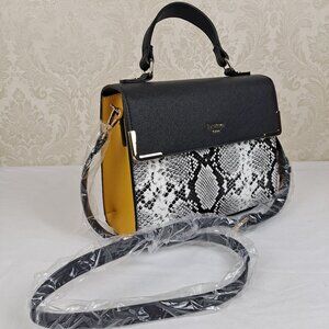 Dune Top Handle Satchel Bag Snakeskin Black Yellow Colorblock W/Wristlet NWOT